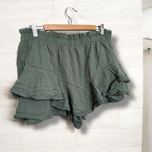 Aerie Women's Green Ruffle Shorts XL boho shabby chic granola